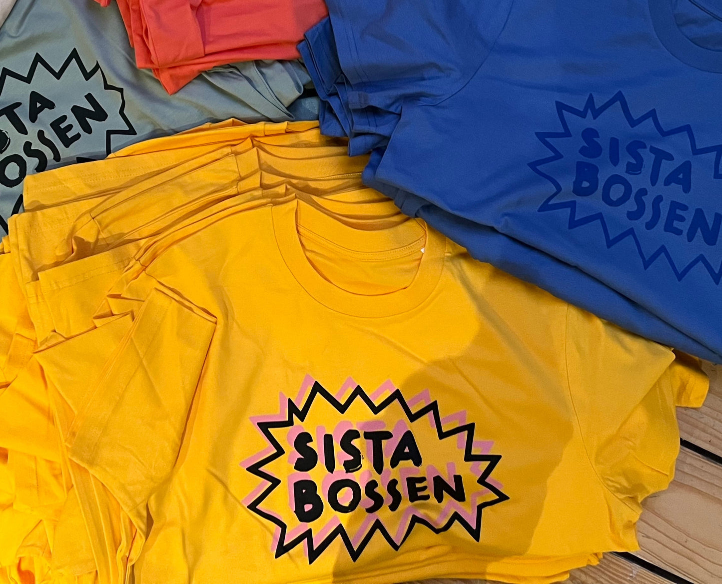 Black & pink on yellow