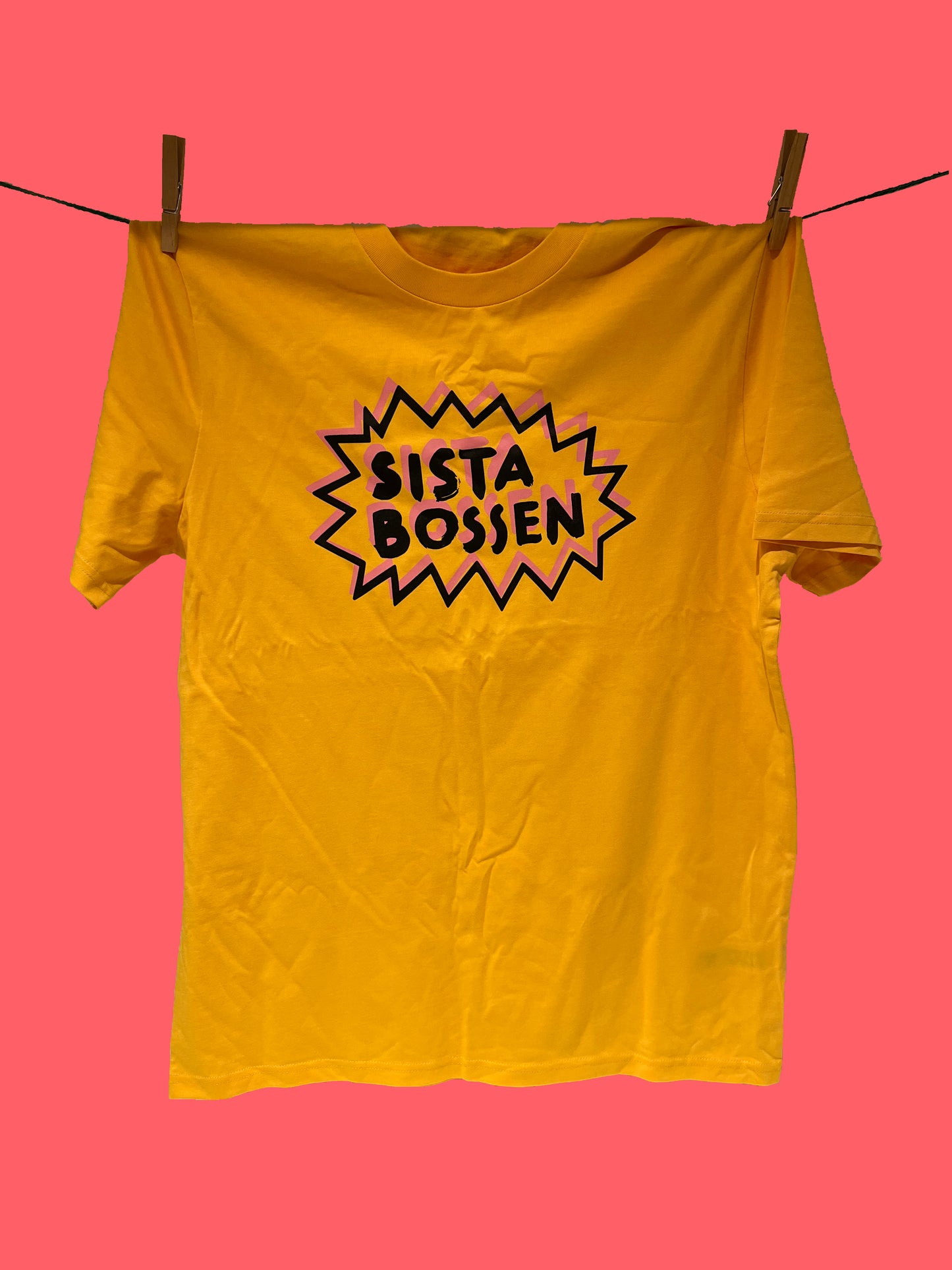 Black & pink on yellow